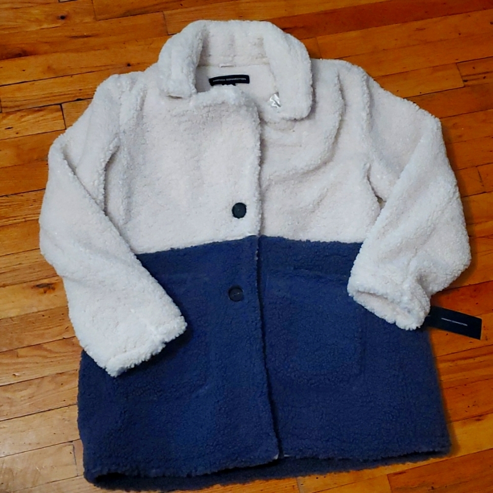 FRENCH CONNECTION  JACKET SIZE  LARGE  COLOR  IVORY/DENIM BLUE
